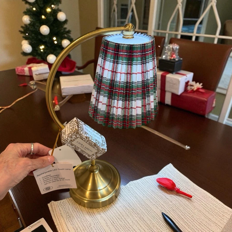 Ralph Lauren inspired Laura Ashley Red Plaid Shade  Touch Table Lamp Brass - Image 4 of 4