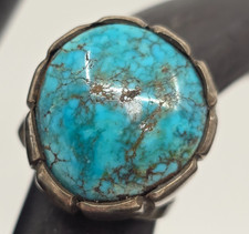 WOW Navajo Old Vintage Handmade Bezel Sterling Turquoise Ring Size 6.5