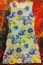 VINTAGE Y2K Younique (fits 2/4) Blue Green Daisy Floral Print Mini Dress M vtg