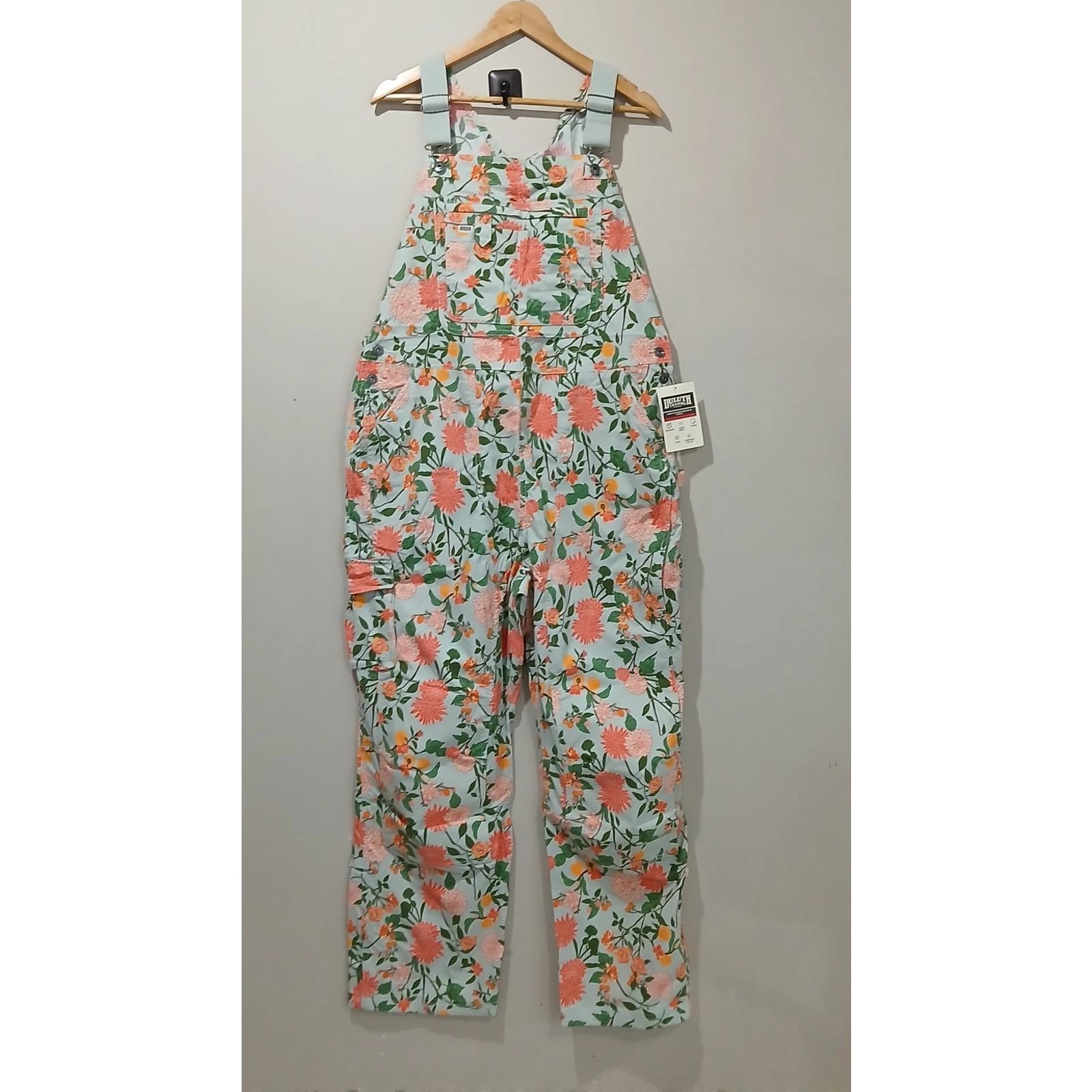 DULUTH TRADING Heirloom Gardening Bib Overalls 1X x 31 NWT Mint Summer Dahlia