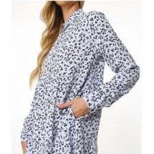 GANNI Leaf Print Crepe Mini Shirt Dress 44 XL Pockets!