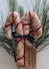 Primitive Christmas Fabric Candy Canes Handmade Lot of 3 Bowl Fillers 7"
