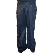 Vtg Kik Wear Baggy Wide Leg Black 90s Raver Skate Cargo Pants PunkCore Nylon Y2K