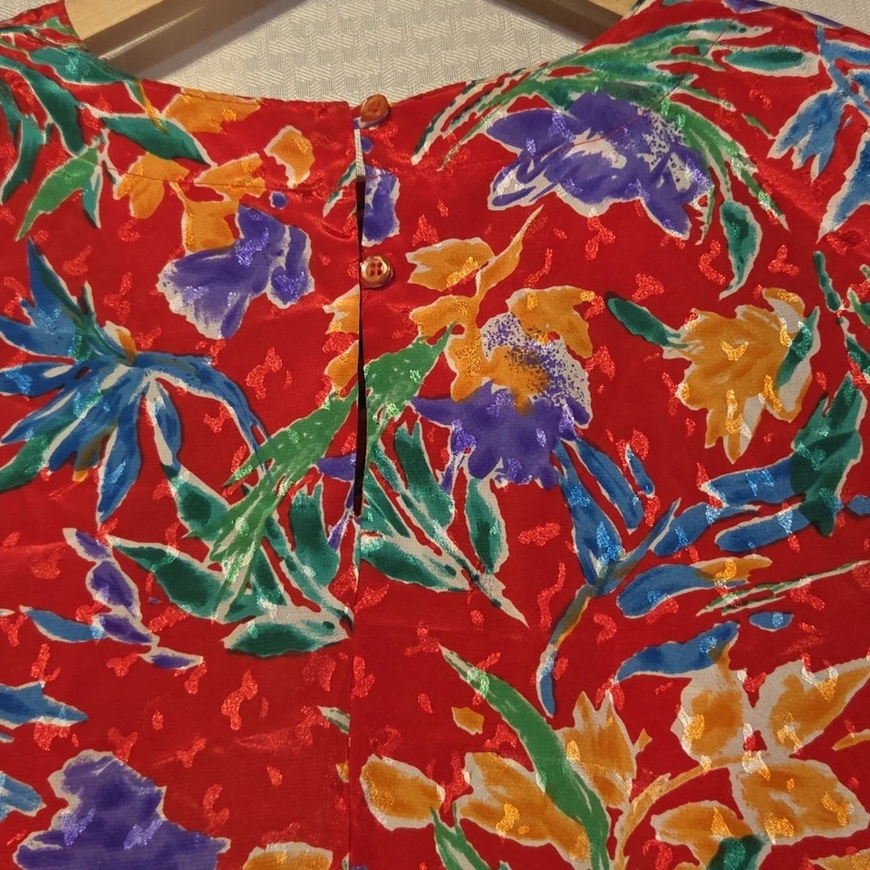 Blusa Nicola Vintage Pequeña Roja Floral Trasera Botón Top Años 80 90 Corea Foto 4 de 4