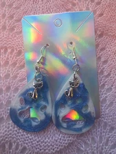 Stainless Steel Resin Blue & White Paw Print Cat Earrings Women Pierced