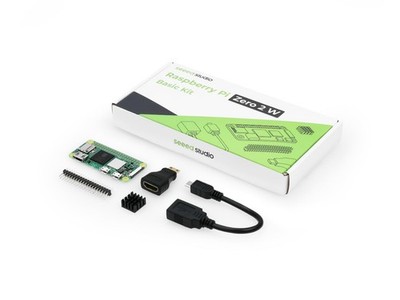 Raspberry Pi Zero 2 W Basic Kit, Header, Heatsink, USB Cable, HDMI Adapter (with