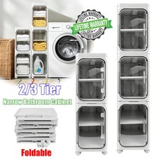 2 3 Tiers Narrow Bathroom Storage Cabinet Freestanding Storage Unit w/ 4 Wheels