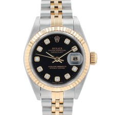 Rolex Datejust 79173 26mm Black Diamond Dial18Ky Steel Auto Watch w/ Box Paper