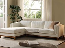 Beige Fabric 3-Seater Sofa with Left Chaise & Cushions, 250cm Long