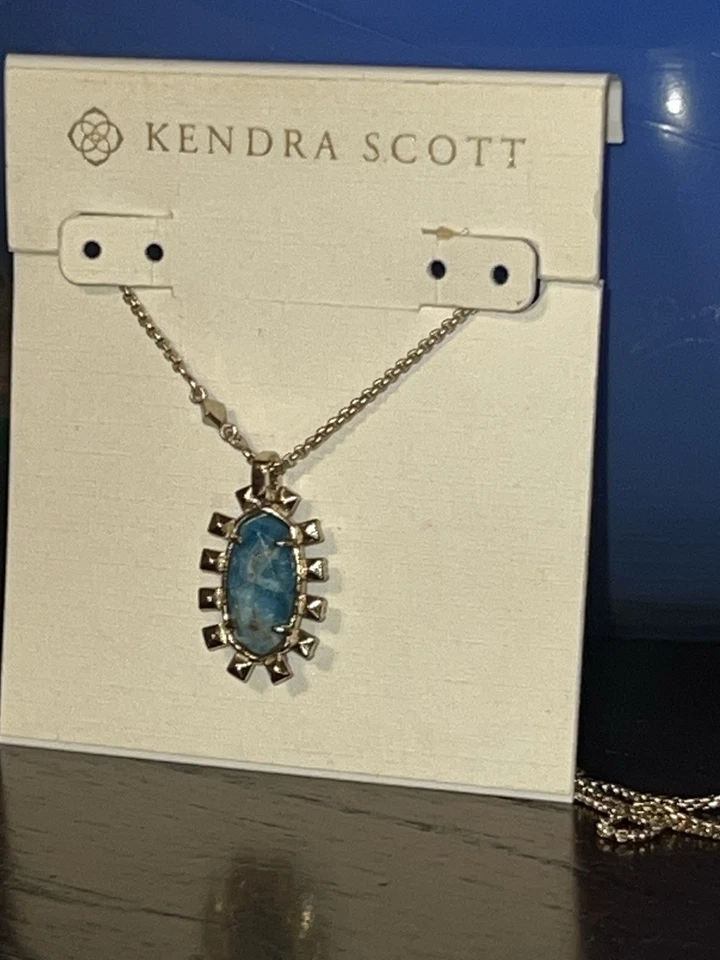 Kendra Scott Brett Collar Colgante Ajustable Latón Azul Aqua Apatita Foto 3 de 4