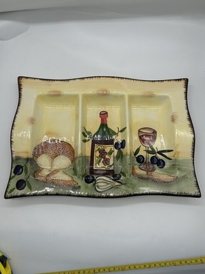 Große Keramikplatte 3-teilig Servierschale mediterraner Stil Brot Oliven