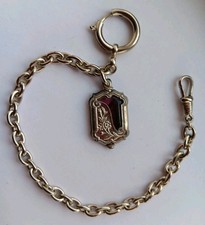 Antike Taschenuhrenkette silberfarben m. Anhänger 25cm Uhrenkette (183)