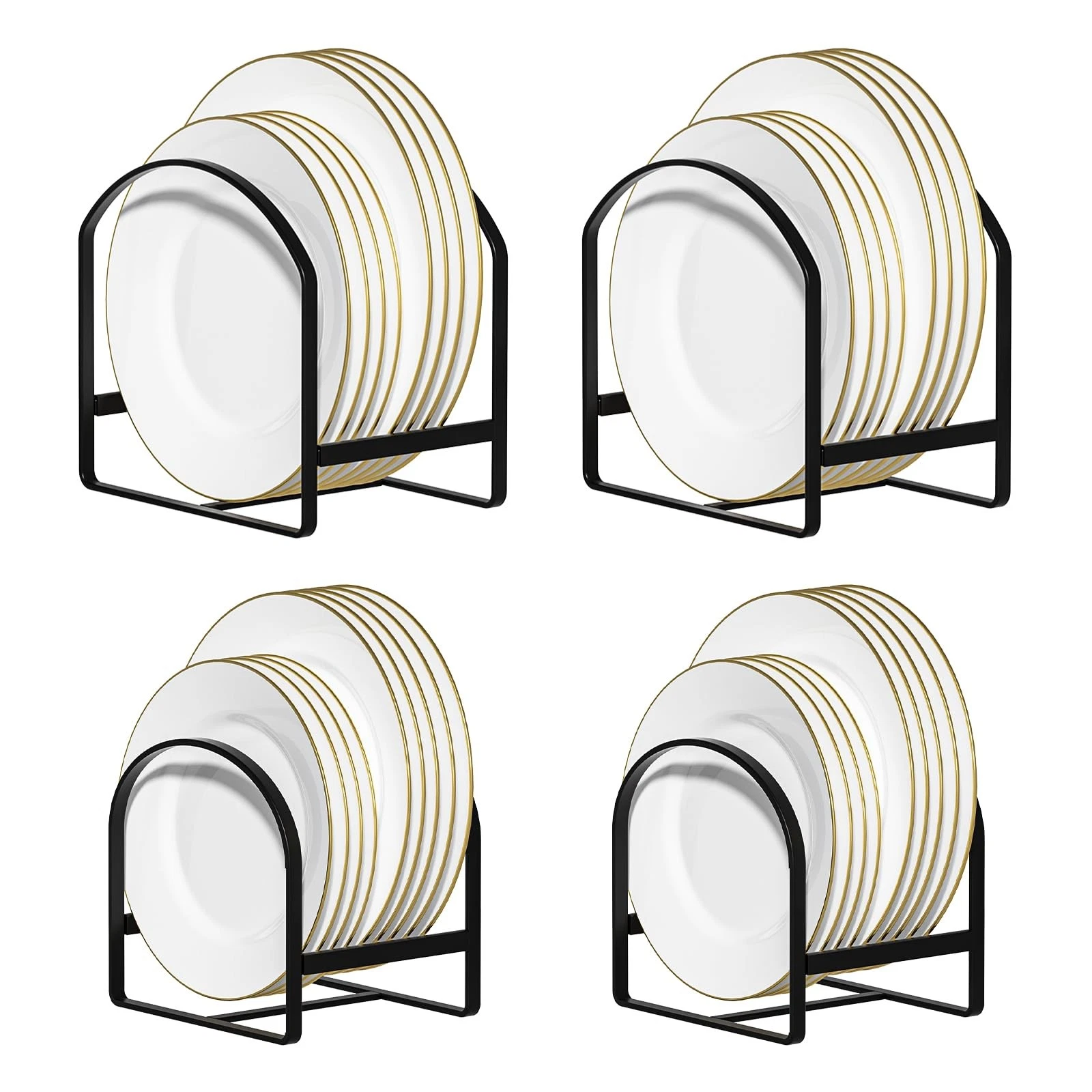 4 Pack Kitchen Plate Holder Organizer for Cabinet Space Saver Dinner Dish Pla...
