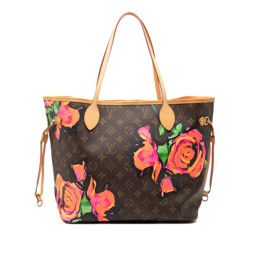 Louis Vuitton Monogram Roses Neverfull MM Pre-Loved Tote Bag Brown