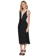 Karl Lagerfeld Womens Contrasting Trim A-line Dress, Black, 4