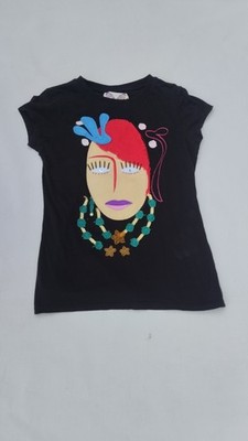 T-shirt Noir Trafaluc   Visage Artistique Brodé & Appliqué   Pièce Unique ! 