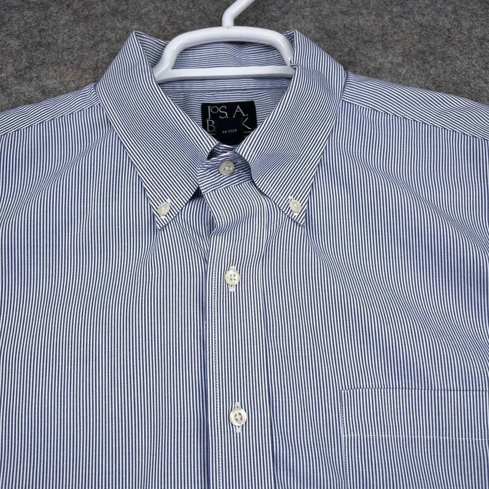 Camisa de vestir Jos A Bank para hombre 18-35 azul blanco a rayas abotonadas sin hierro clásica Foto 2 de 4
