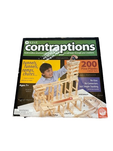 Complete KEVA Contraptions 200 STEM Building Set: Wood Pine Planks, Balls, Guide