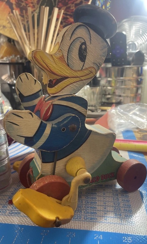 VTG Original 1950s Fisher Price #765 Donald Duck Disney Wooden Talking Pull Toy