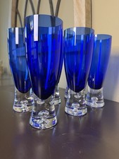 Block Stockholm Cobalt Water Goblet Wine Glass Controlled Bubble Clear Base Set