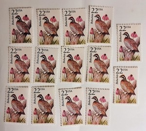 (24) Bobwhite 22¢ US Postage Stamps 22c Scott 2301 U.S. 22 cent Wildlife 1987