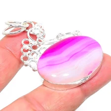 Pink Botswana Agate Gemstone Handmade 925 Sterling Silver Jewelry Pendant  RM-26
