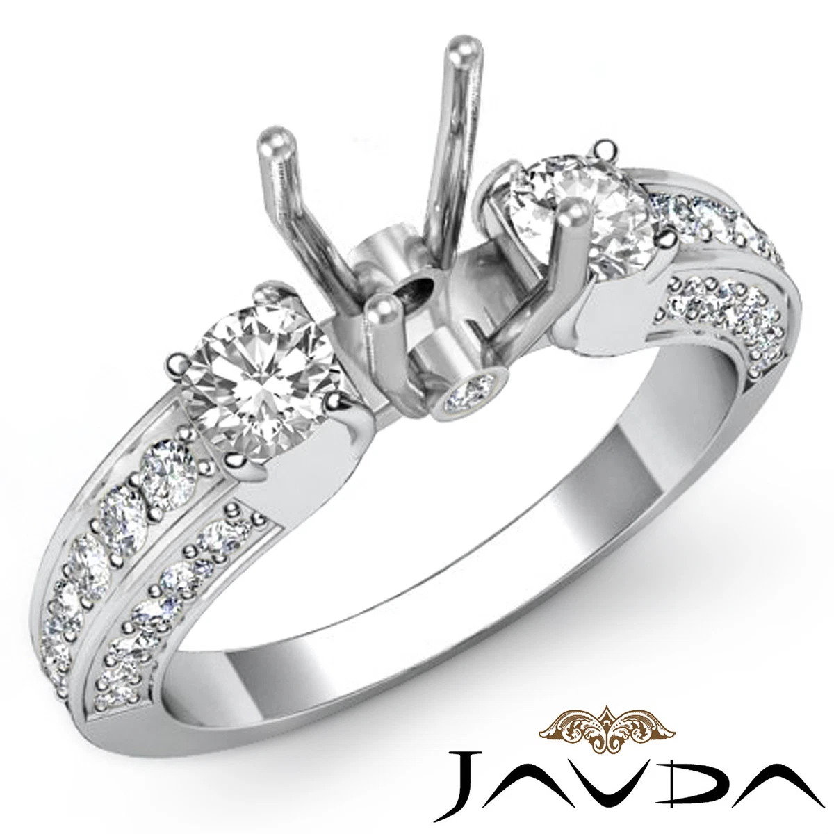 Pre Set Diamond Three 3 Stone Engagement Ring Platinum Round Semi Mount 1.15Ct