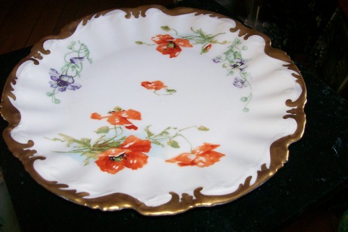 EXQUISITO PLATO G DEMARTINE & CIE LIMOGES, PINTADO A MANO, AMAPOLAS VID LILA, GIL - Imagen 9 de 10