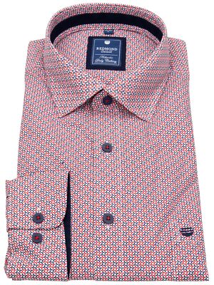 Redmond Hemd Comfort Fit Print Casual Kontrastknöpfe rot / blau