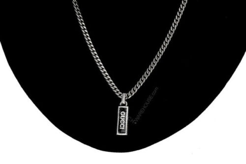 GUCCI Sterling Silver Tag Necklace With Black Enamel Necklace YBB67871400300U - Picture 3 of 4