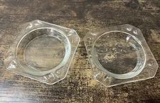 2 VINTAGE ANTIQUE ASHTRAY CLEAR SQUARE GLASS with 4 Slots