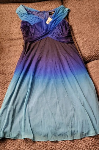 New NWT Tadashi Shoji Blue Dress Ombre Chiffon Sleeveless Midi Size Medium - Picture 6 of 6