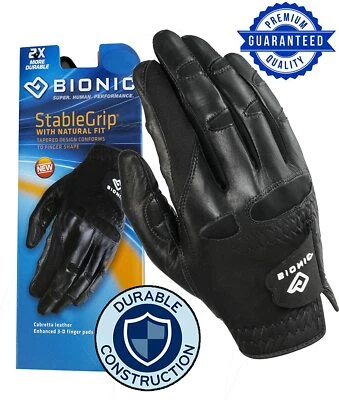 New Bionic StableGrip Men's BLACK Golf Glove w/ 2X DURABLE **2-3 Day Ship**