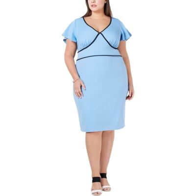 Love Squared Dress Sheath Flutter Sleeve Formal Blue Plus Sz 3X NEW NWT 507