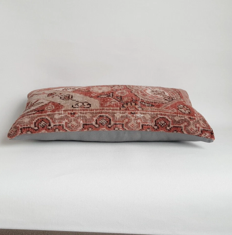 12x24 in Hand Woven  Oushak Wool Pillow Cover , Ethnic Decor Pillow Case - Image 3 of 4
