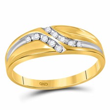 10k Yellow Gold Mens Round Diamond Double Row Slender Wedding Band 1/8 Cttw