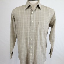 Perry Ellis Portfolio Shirt Mens 15.5 32/33 Button Up Beige Plaid Long Sleeve