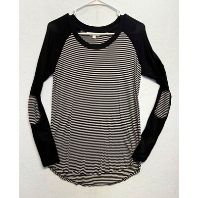 Down East Striped Elbow Patch Long Sleeve Crew Neck Casual Top Shirt Size Small