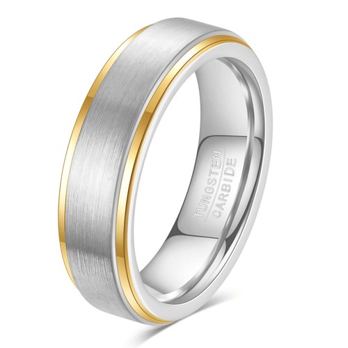 18K Gold Tungsten Silver Black Plating Band Mens 6MM Wedding Gift Ring Size 6-12 - Picture 5 of 9