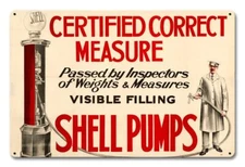 SHELL PUMPS CERTIFIED MEASURE 18" HEAVY DUTY USA METAL GAS ADVERTISING SIGN