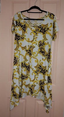 Aibon Rose Yellow 1X Polyester Short Sleeve Dress