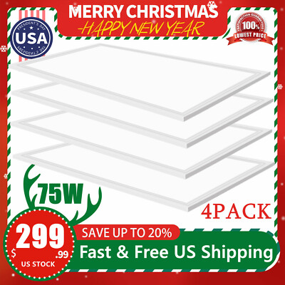 4PCS 2x4FT 75W Drop Ceiling LED Troffer Panel Flat Panel Recessed,Daylight 5000k