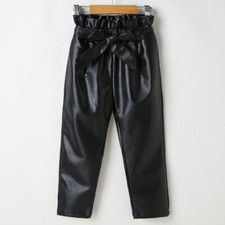 Toddler Girl Faux Leather Pant Thick with Belt High Waist Stretchy Long Trousers