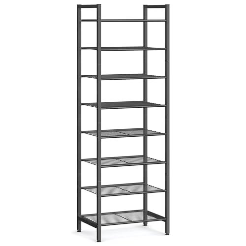 Slim 8-Tier Black Metal Shoe Rack - Space-Saving Tall Shelf
