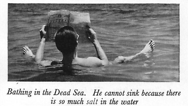 BATHING IN THE DEAD SEA CANNOT SINK TO MUCH SALT READING C 1965 CLIP CLIPPING