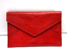 Envelope MINI 3x4" Card Holder Leather Holds Business Credit Graphic Image RED