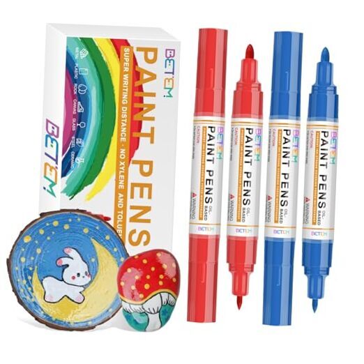 Oil Based Paint Markers, Dual Tip Paint Pens(0.7mm & 3mm), Gold 2Red2Blue