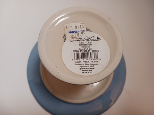 Pioneer Woman "Mini Cake Stand" 6" White W Floral Design Med Blue Stand NWT - Picture 5 of 8