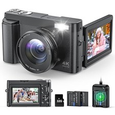 4K Digital Camera for Photography and Video, Autofocus Anti-Shake 48MP Black