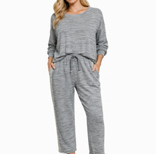 Splendid Dolan Textured Nubby Terry Pullover Sweatshirt & pants gray set medium
